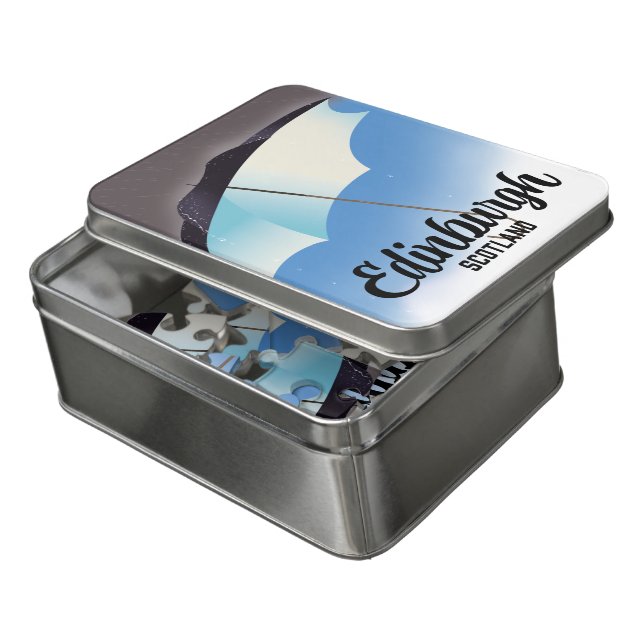 Edinburgh Scotland Umbrella travel poster Jigsaw Puzzle (Lid Open)