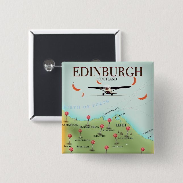 Edinburgh Scotland vintage style map poster print Button (Front & Back)
