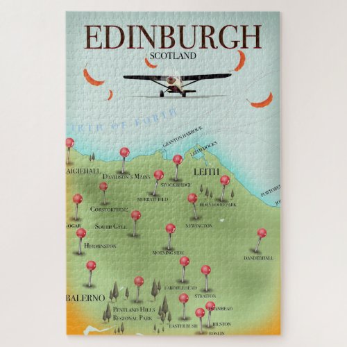 Edinburgh Scotland vintage style map poster print Jigsaw Puzzle
