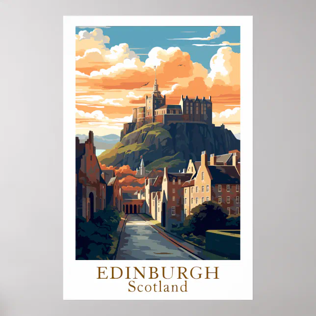 Edinburgh Scotland Vintage Travel Castle Art Poster | Zazzle