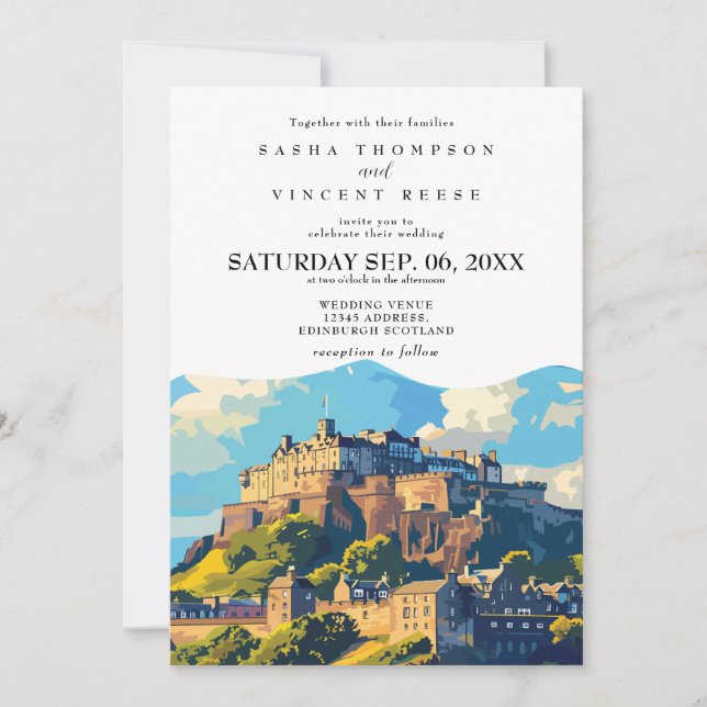 Edinburgh Scotland Wedding Invitation Retro (Front)