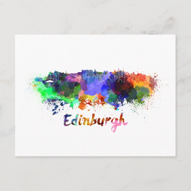 Edinburgh skyline in watercolor postcard (Front)