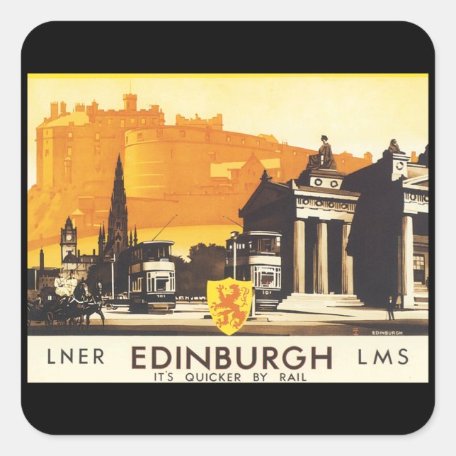 Edinburgh via LNER Rail Poster Square Sticker (Front)