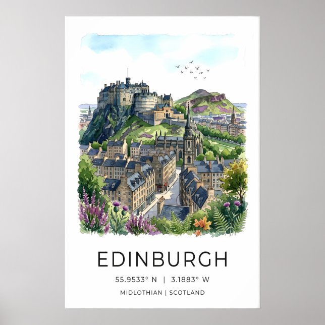 Edinburgh Wall Art Soft Watercolor Skyline (Front)