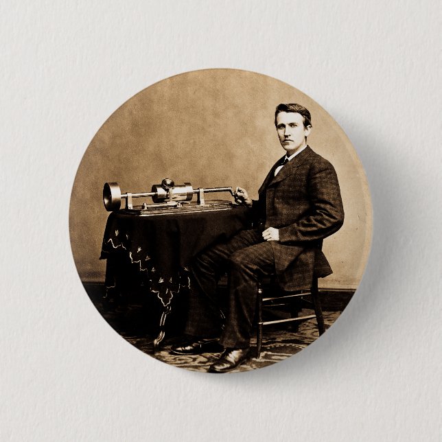 Edison and His Phonograph 1887 Button (Front)