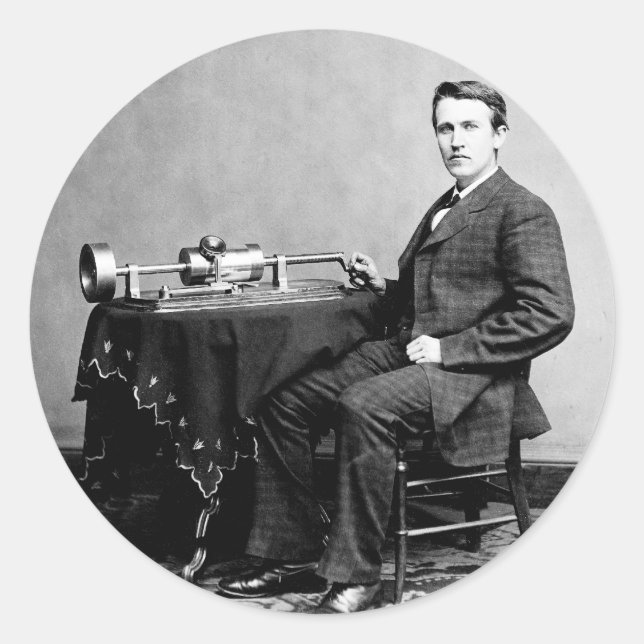 Edison and His Phonograph 1887 Classic Round Sticker (Front)