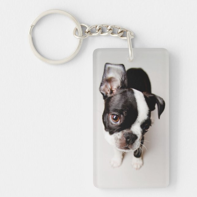 Edison Boston Terrier puppy. Keychain (Front)
