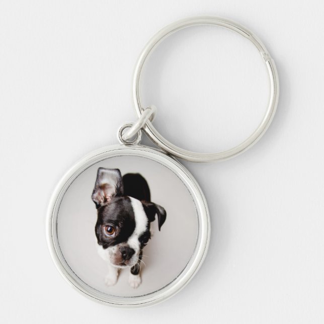 Edison Boston Terrier puppy. Keychain (Front)