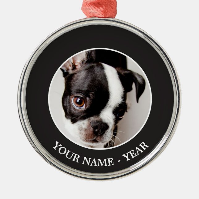 Edison Boston Terrier puppy. Metal Ornament (Front)