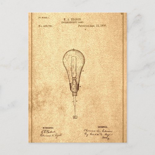 Edison Bulb Patent Postcard