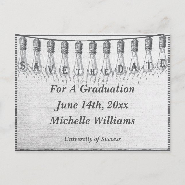 Edison Light Bulb Graduation Save The Date Announcement Postcard (Front)