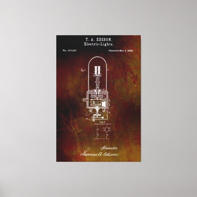 Edison Lightbulb Patent 1880 Canvas Print (Front)