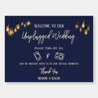 Edison Lights Casual Font Navy Unplugged Wedding Foam Board