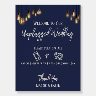 Edison Lights Casual Font Navy Unplugged Wedding Foam Board
