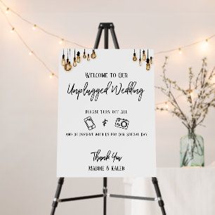 Edison Lights Casual Font White Unplugged Wedding Foam Board