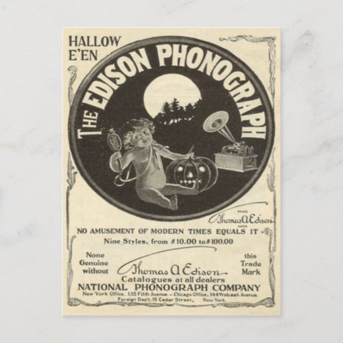 Edison Phonograph Halloween Ad Jack O Lantern Postcard