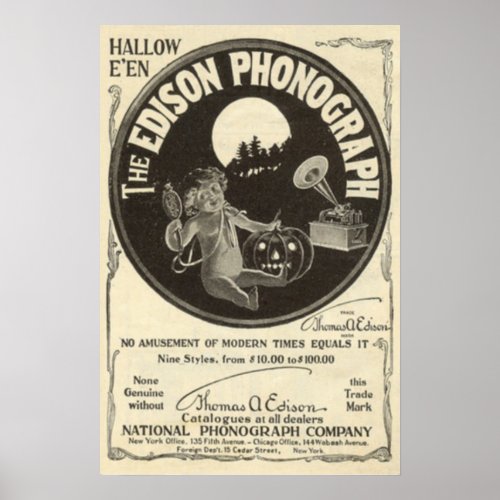Edison Phonograph Halloween Ad Jack O Lantern Poster