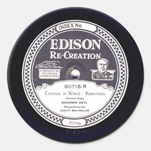 EDISON Re-Creation mini phonograph record stickers (Front)