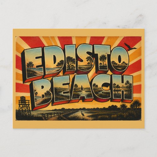 Edisto Beach SC Ocean Forest Salt Marsh Art Postcard