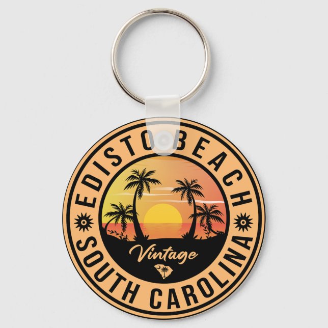 Edisto Beach South Carolina Retro Sunset Souvenir Keychain (Front)
