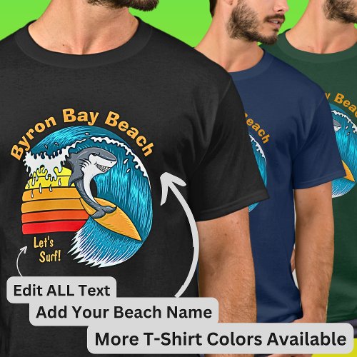 Edit All Text _ Shark Surfing Blue Wave Sunset     T_Shirt