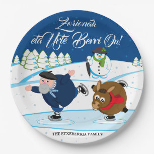 Edit, Christmas / Navidad, Olentzero ice skating, Paper Plates