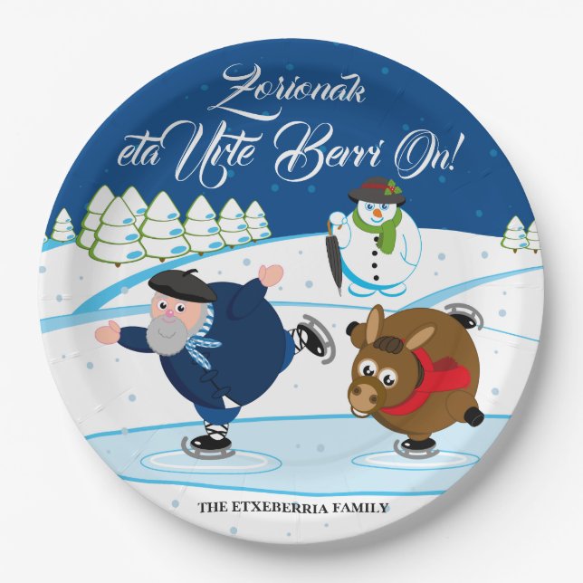 Edit, Christmas / Navidad, Olentzero ice skating, Paper Plates (Front)
