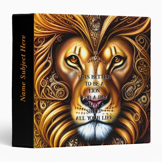 Edit/delete Text - Amazingly Beautiful Golden Lion 3 Ring Binder (Front/Spine)