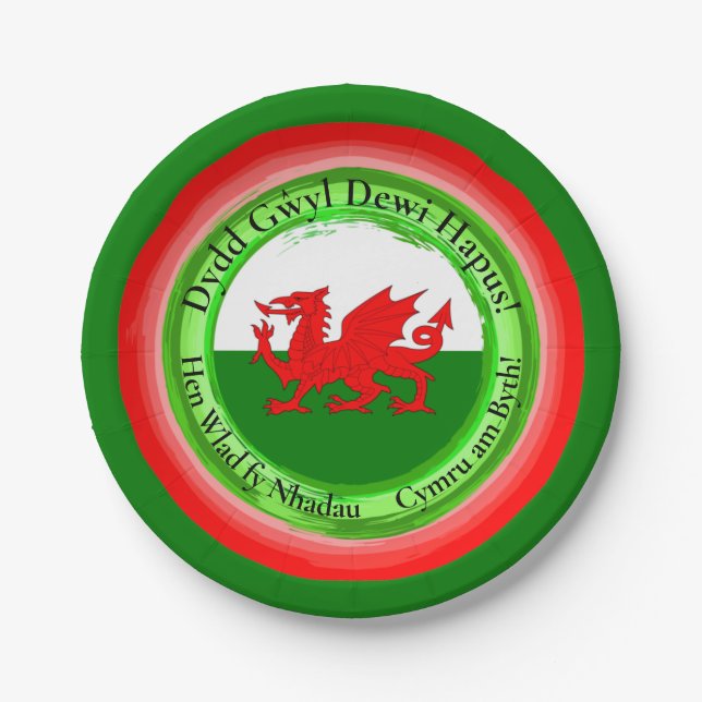 Edit Matching Welsh Dragon St David's Day 7" Paper Plates (Front)