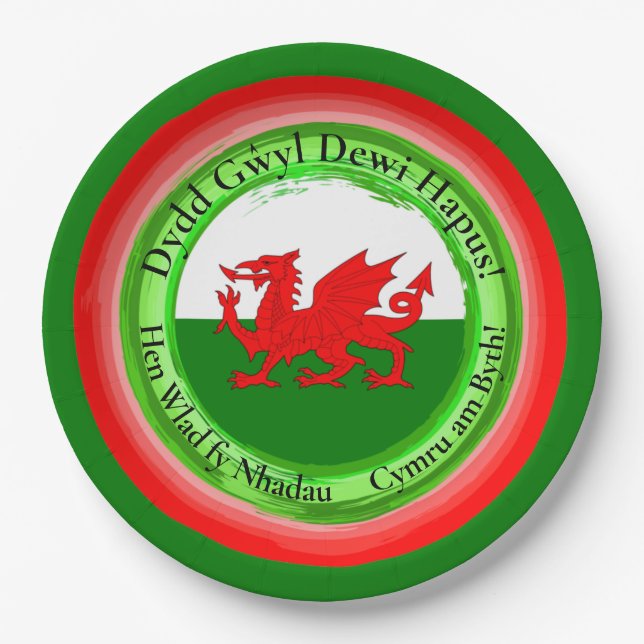 Edit Matching Welsh Dragon St David's Day 9" Paper Plates (Front)