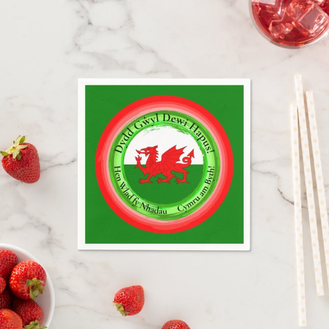 Edit Matching Welsh Dragon St David's Day Cocktail Napkins (Insitu)