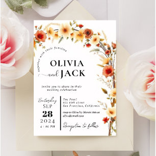 edit modern simple arch watercolor flowers Wedding Invitation
