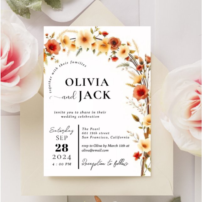 edit modern simple arch watercolor flowers Wedding Invitation (Creator Uploaded)