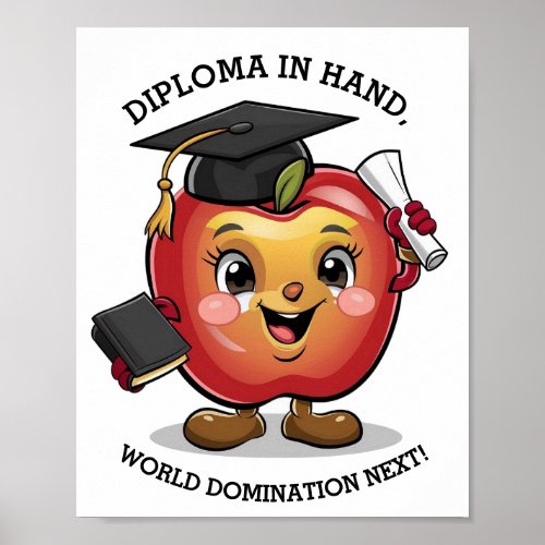 Edit Name Cute Red Apple Graduation Inspiration Poster