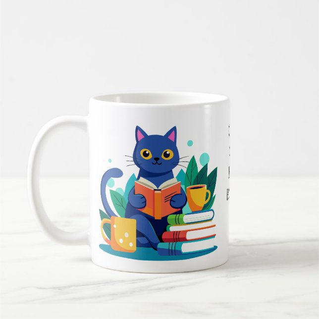 Edit Name Personalize Cool Cats Read Books Coffee Mug (Left)