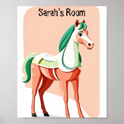 Edit Name Text Boho Modern Cartoon Horse Poster