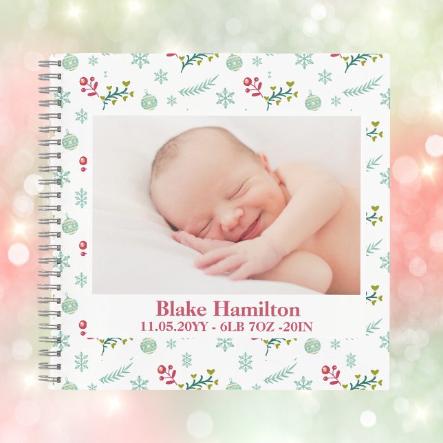 Edit Photo Christmas Keepsake Baby 1st Year Memory Notebook (Cute Christmas Photo Baby Keepsake 1st Year Memory Notebook
)