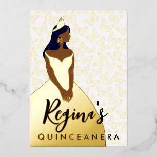 Edit Skin & Hair Color Quinceañera Foil Invitation