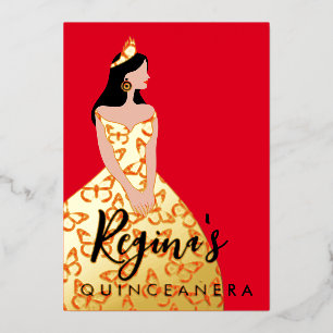 Edit Skin & Hair Color Quinceañera Foil Invitation