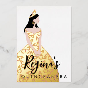 Edit Skin & Hair Color Quinceañera Foil Invitation