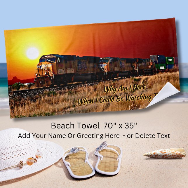 Edit Text Add Name Sunset Diesel Locomotive Train  Beach Towel (Creator Uploaded)