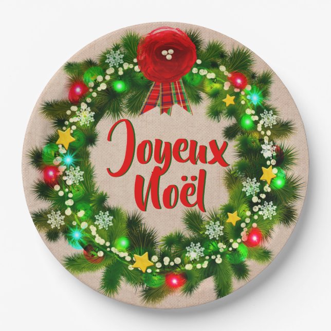 Edit Text  Assiette joyeux Noël 9" Paper Plates (Front)