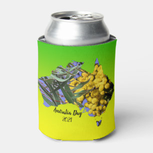 Edit Text Australia Day Gum Leaf Wattle Can Cooler