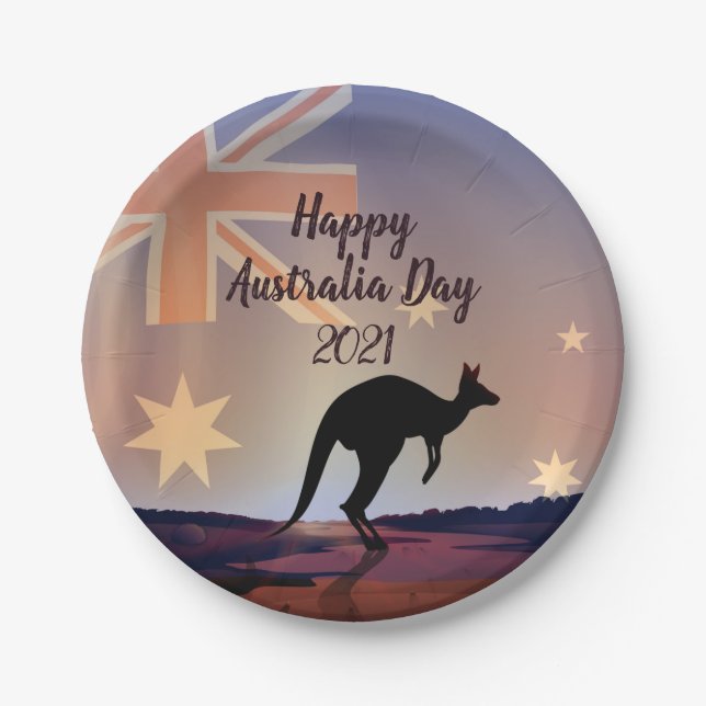 Edit Text Flag Kangaroo Australia Day  7" Paper Plates (Front)