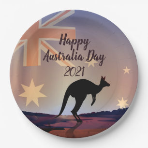 Edit Text Flag Kangaroo Australia Day  9" Paper Plates