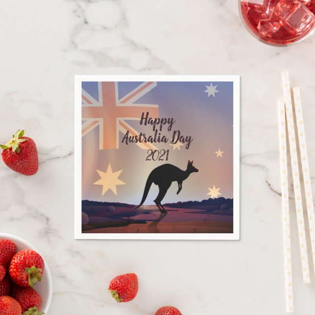 Edit Text Flag Kangaroo Australia Day  Cocktail Napkins (Insitu)