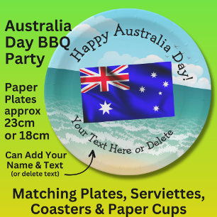 Edit Text Happy Australia Day Flag Ocean Beach 9" Paper Plates