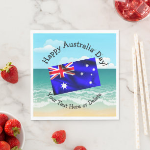 Edit Text Happy Australia Day Flag Ocean Beach Napkins