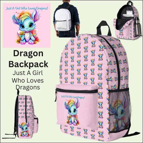 Edit Text Just A Girl Who Loves Dragons Pink  Printed Backpack