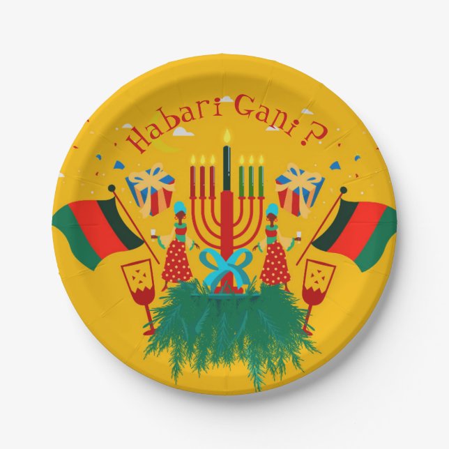 Edit Text Matching Kwanzaa Party 7" Paper Plates (Front)